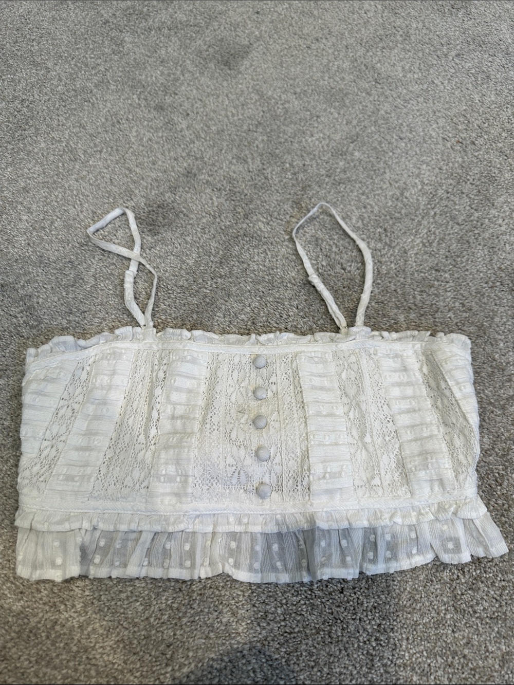 American Eagle Outfitters Ivory Lace Button-Front Crop Cami